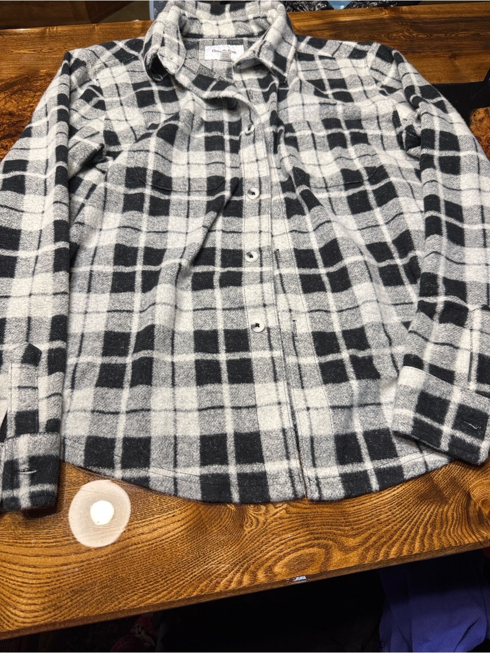 Grey & Black Plaid Button-Up Shirt Jacket -